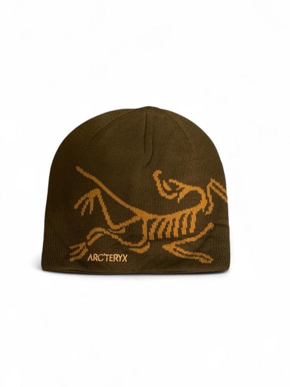 green and yellow arc bird head toque beanie